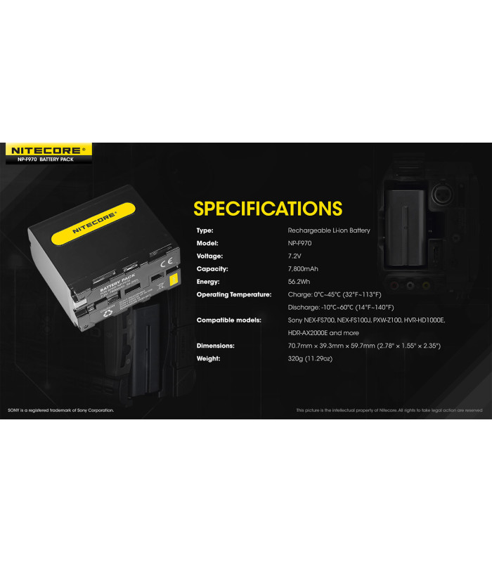 ΜΠΑΤΑΡΙΑ NITECORE NP-F970, 7.2V, 7800mAh, 56,2Wh
