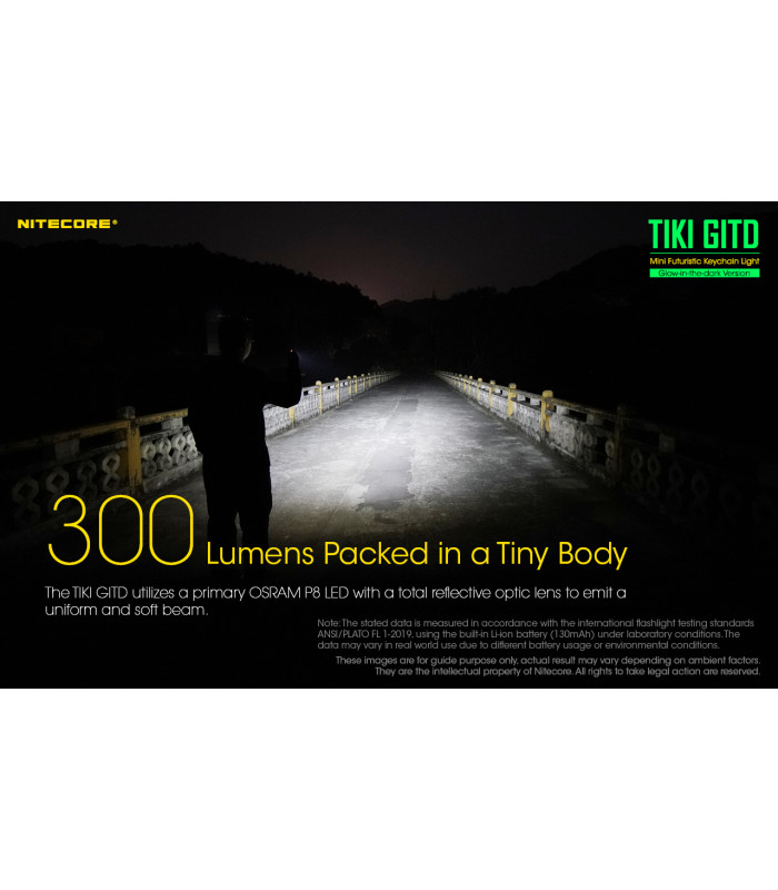 ΦΑΚΟΣ LED NITECORE TIKI GITD, Glow-In-The-Dark, USB-C, 300 lumens
