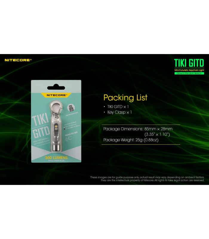 ΦΑΚΟΣ LED NITECORE TIKI GITD, Glow-In-The-Dark, USB-C, 300 lumens