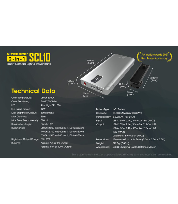 POWER BANK + CAMERA LIGHT 2in1 NITECORE SCL10