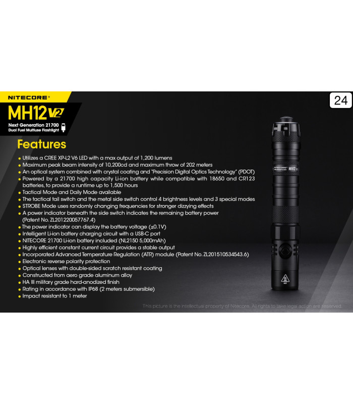 ΦΑΚΟΣ LED NITECORE MULTI TASK HYBRID MH12V2,1200lumens