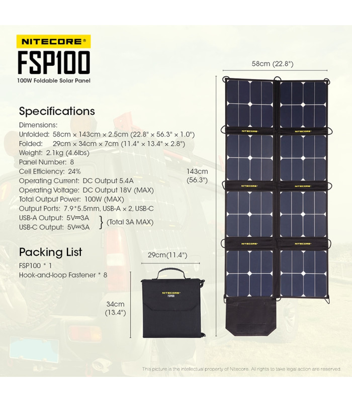 ΗΛΙΑΚΟ PANEL NITECORE FSP100, Φορητό, 100W