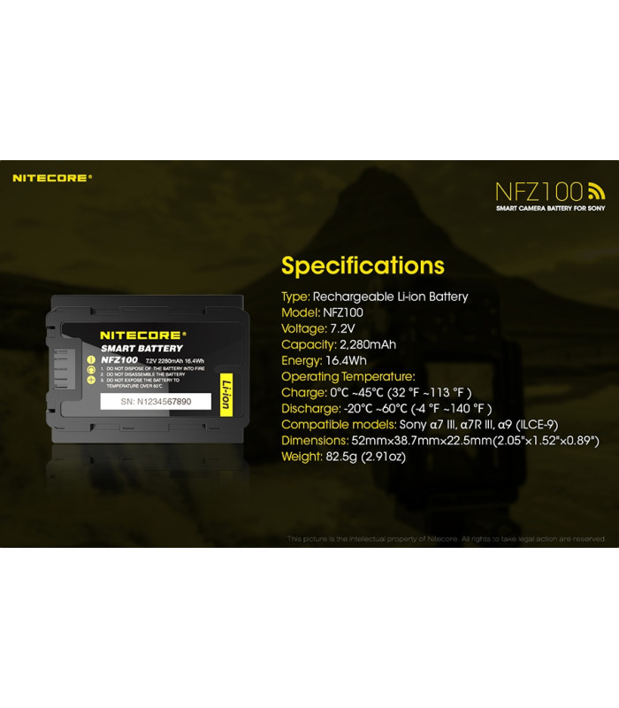 ΜΠΑΤΑΡΙΑ NITECORE NFZ100 , SMART CAMERA BATTERY FOR SONY (τιμή τεμαχίου)