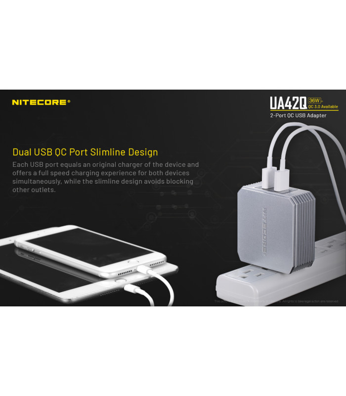 ΤΡΟΦΟΔΟΤΙΚΟ USB, NITECORE UA42Q Quick charge 3.0