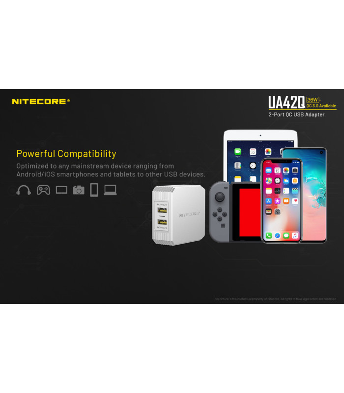 ΤΡΟΦΟΔΟΤΙΚΟ USB, NITECORE UA42Q Quick charge 3.0