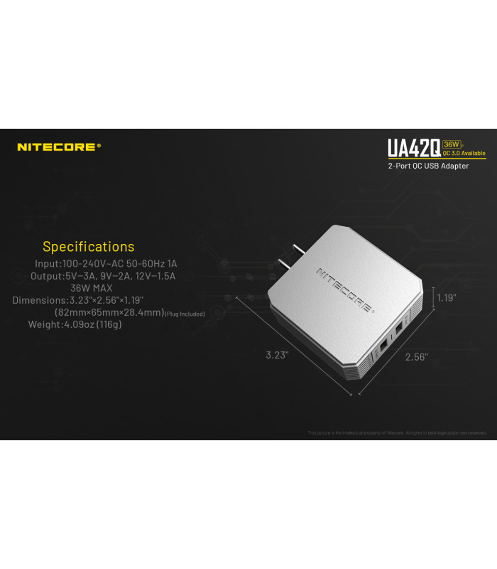 ΤΡΟΦΟΔΟΤΙΚΟ USB, NITECORE UA42Q Quick charge 3.0