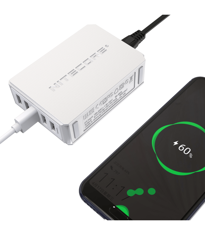 ΤΡΟΦΟΔΟΤΙΚΟ USB, NITECORE UA55Q desktop adaptor, 5V/10A, 50w Max, High speed charging