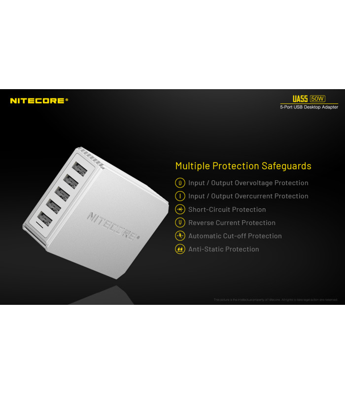 ΤΡΟΦΟΔΟΤΙΚΟ USB, NITECORE UA55Q desktop adaptor, 5V/10A, 50w Max, High speed charging