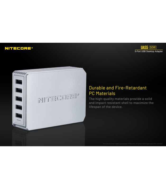 ΤΡΟΦΟΔΟΤΙΚΟ USB, NITECORE UA55Q desktop adaptor, 5V/10A, 50w Max, High speed charging