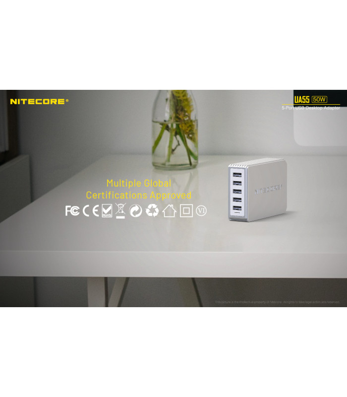 ΤΡΟΦΟΔΟΤΙΚΟ USB, NITECORE UA55Q desktop adaptor, 5V/10A, 50w Max, High speed charging