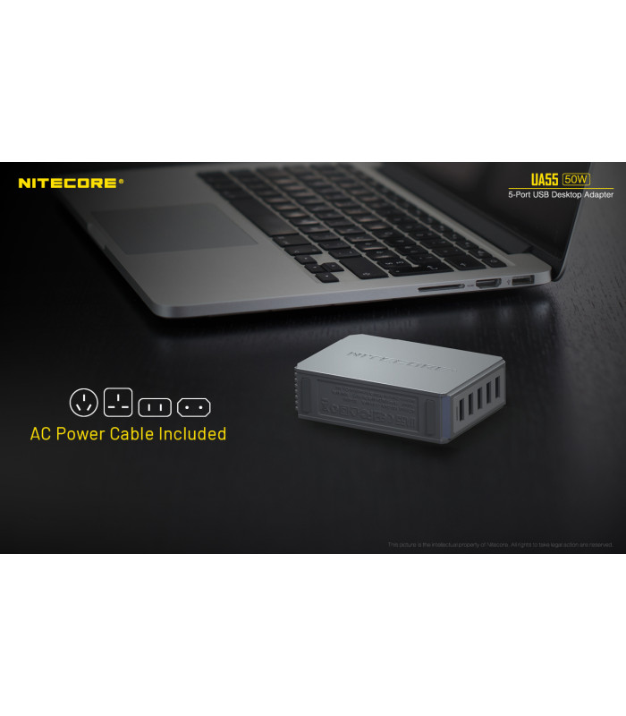 ΤΡΟΦΟΔΟΤΙΚΟ USB, NITECORE UA55Q desktop adaptor, 5V/10A, 50w Max, High speed charging
