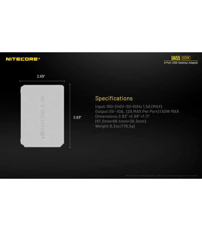 ΤΡΟΦΟΔΟΤΙΚΟ USB, NITECORE UA55Q desktop adaptor, 5V/10A, 50w Max, High speed charging