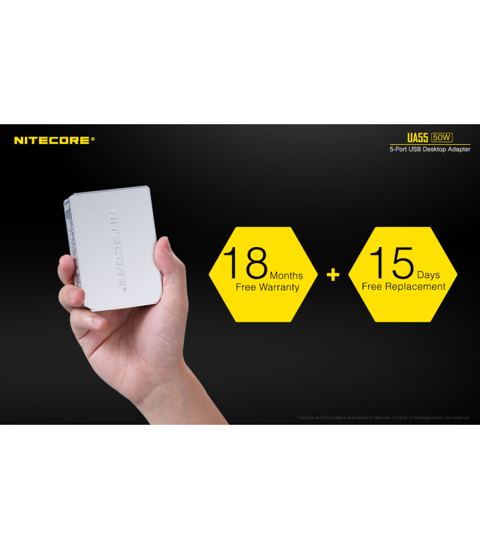 ΤΡΟΦΟΔΟΤΙΚΟ USB, NITECORE UA55Q desktop adaptor, 5V/10A, 50w Max, High speed charging
