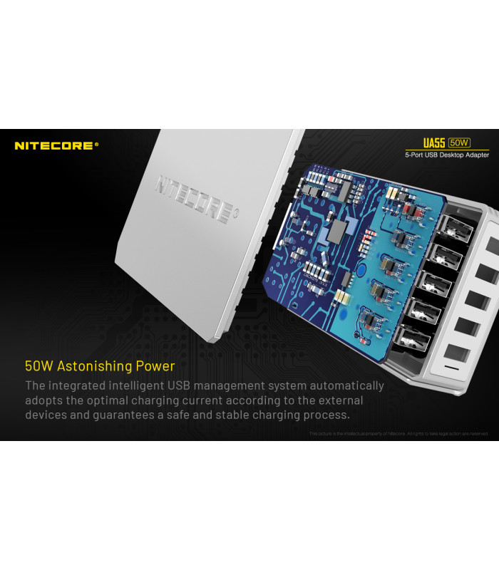 ΤΡΟΦΟΔΟΤΙΚΟ USB, NITECORE UA55Q desktop adaptor, 5V/10A, 50w Max, High speed charging