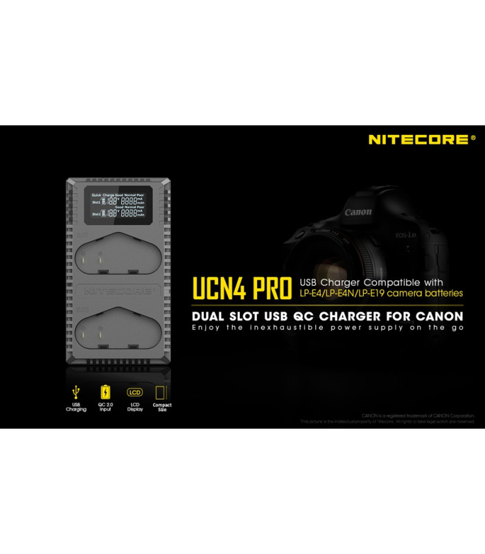 ΦΟΡΤΙΣΤΗΣ NITECORE UCN4 PRO για CANON LP-E4, LP-E4N, LP-E19