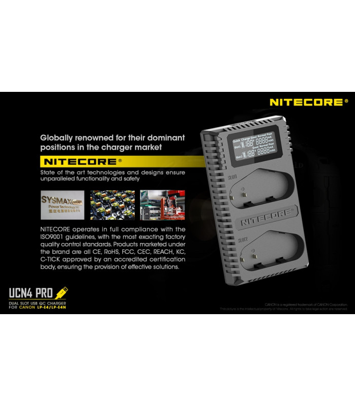 ΦΟΡΤΙΣΤΗΣ NITECORE UCN4 PRO για CANON LP-E4, LP-E4N, LP-E19