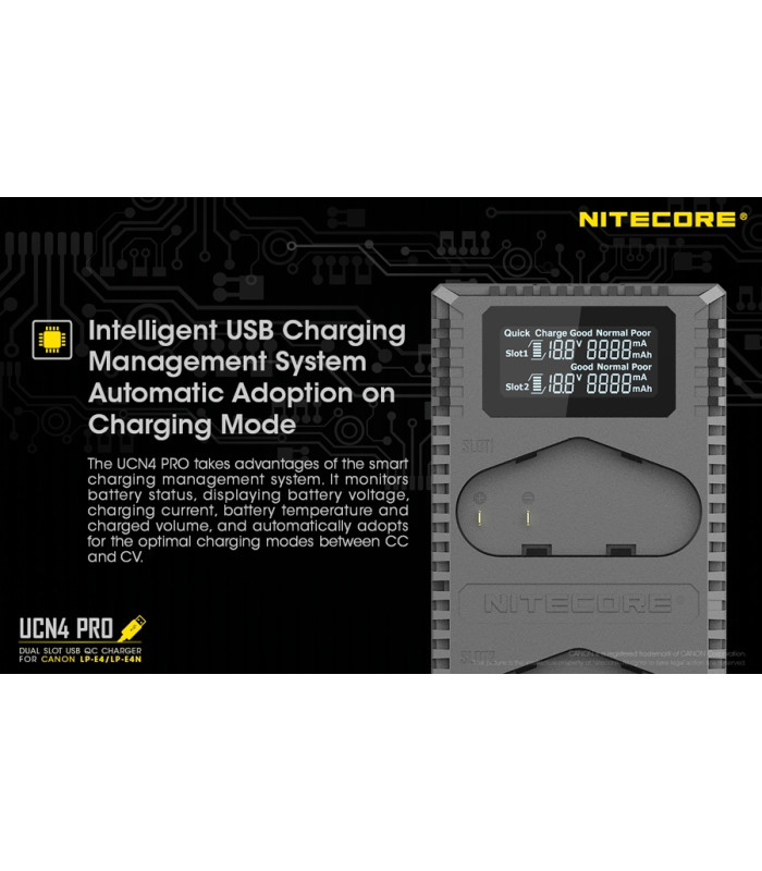 ΦΟΡΤΙΣΤΗΣ NITECORE UCN4 PRO για CANON LP-E4, LP-E4N, LP-E19