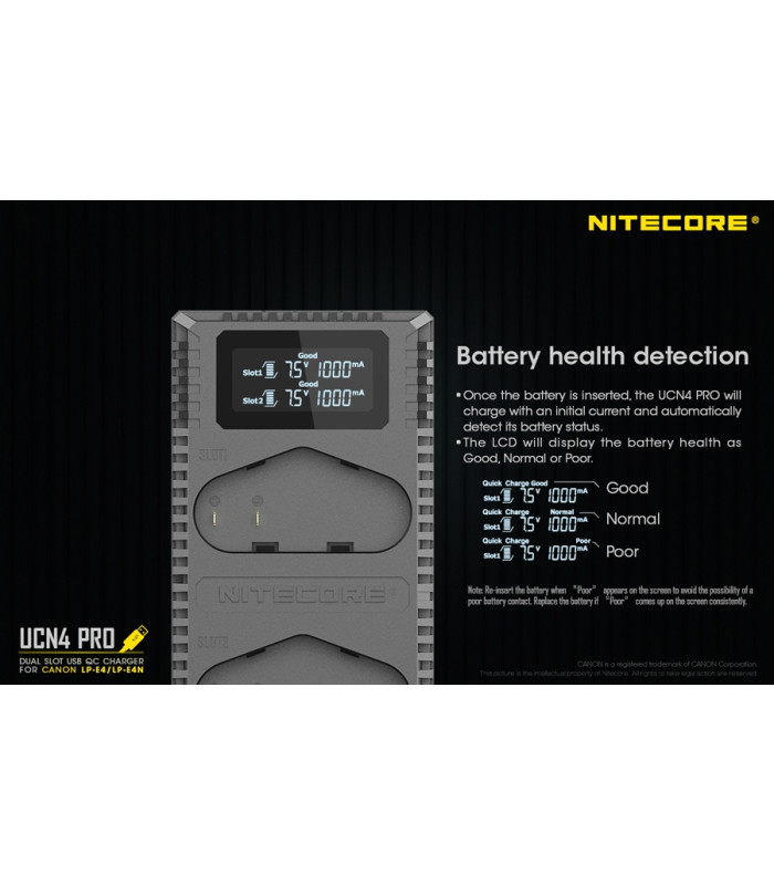ΦΟΡΤΙΣΤΗΣ NITECORE UCN4 PRO για CANON LP-E4, LP-E4N, LP-E19