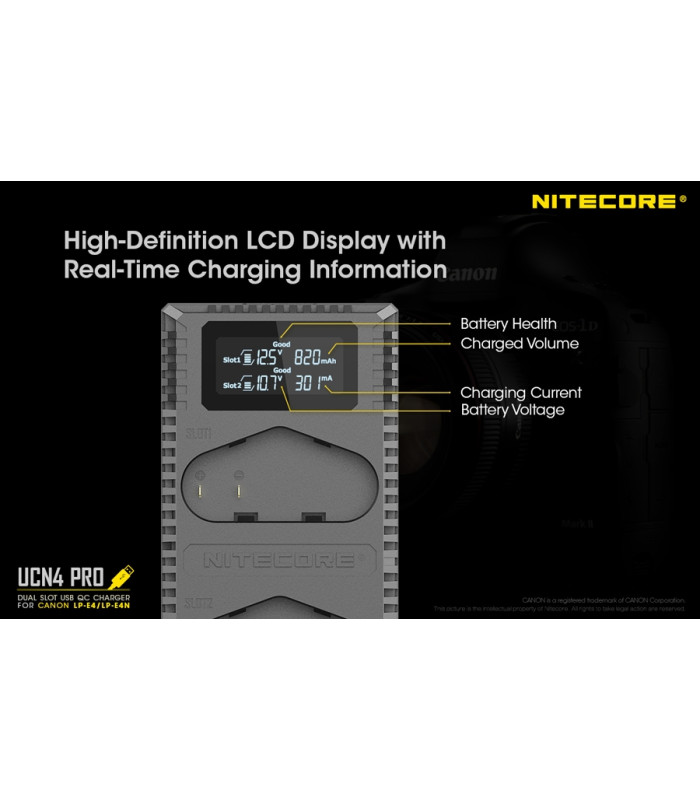ΦΟΡΤΙΣΤΗΣ NITECORE UCN4 PRO για CANON LP-E4, LP-E4N, LP-E19