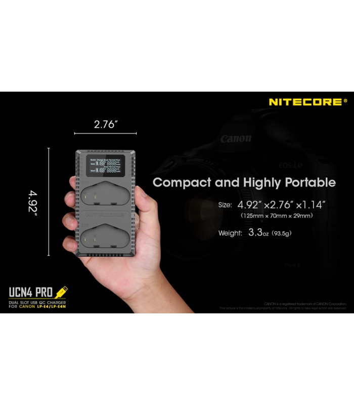 ΦΟΡΤΙΣΤΗΣ NITECORE UCN4 PRO για CANON LP-E4, LP-E4N, LP-E19