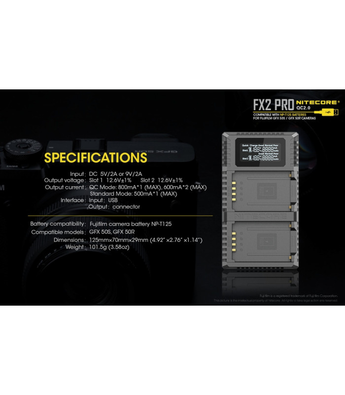 ΦΟΡΤΙΣΤΗΣ NITECORE FX2 για Fujifilm NP-T125