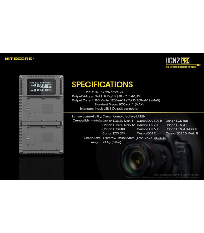 ΦΟΡΤΙΣΤΗΣ NITECORE UCN2 PRO για CANON LP-E6N