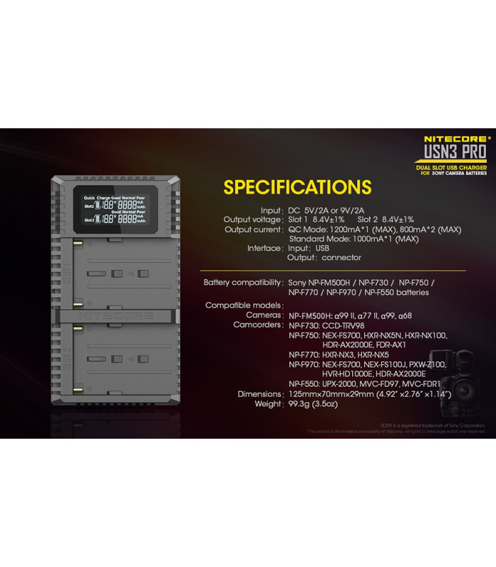 ΦΟΡΤΙΣΤΗΣ NITECORE USN3 Pro για SONY