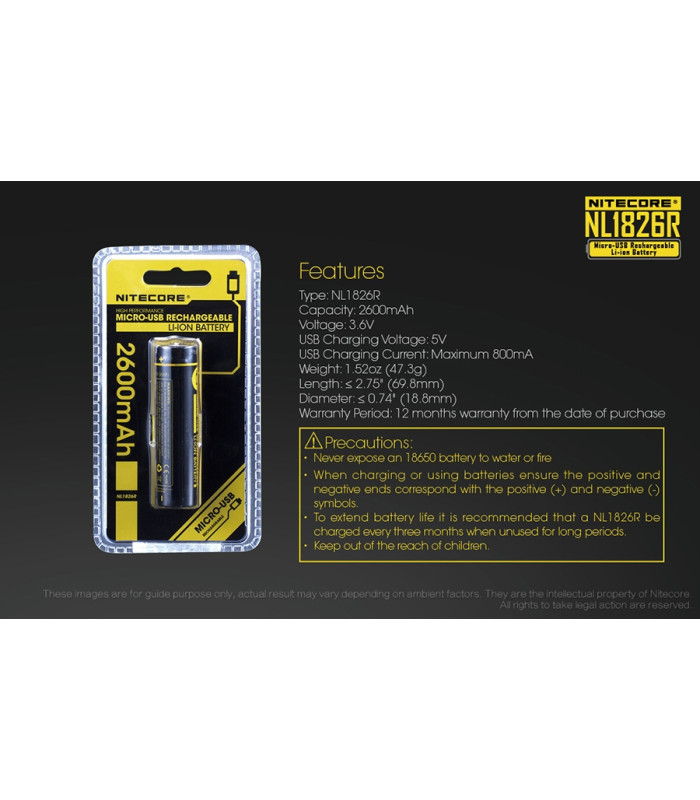 ΜΠΑΤΑΡΙΑ NITECORE 18650 / 2600mAh/Micro USB