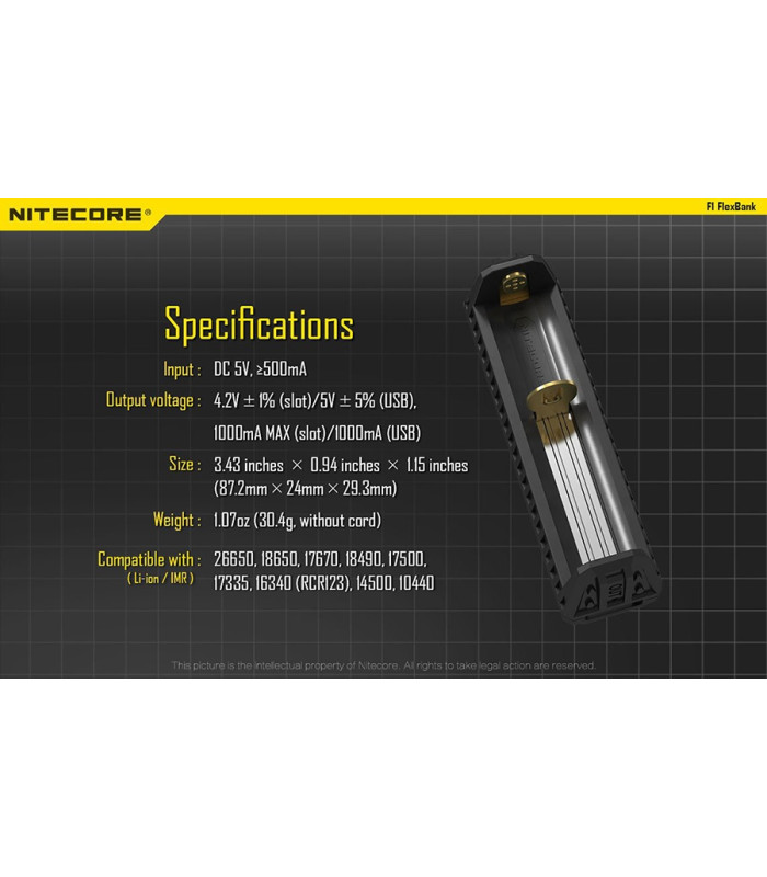 ΦΟΡΤΙΣΤΗΣ NITECORE F1, μίας θέσης + Power Bank