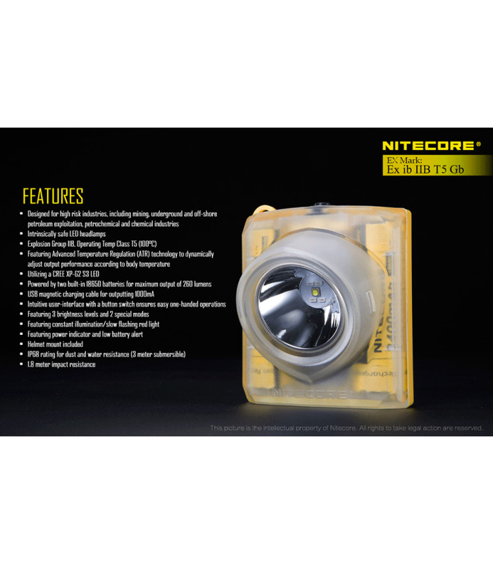 ΦΑΚΟΣ LED NITECORE EXPLOSION-PROOF EH1 / 6500, Κεφαλής Αντιεκρηκτικός