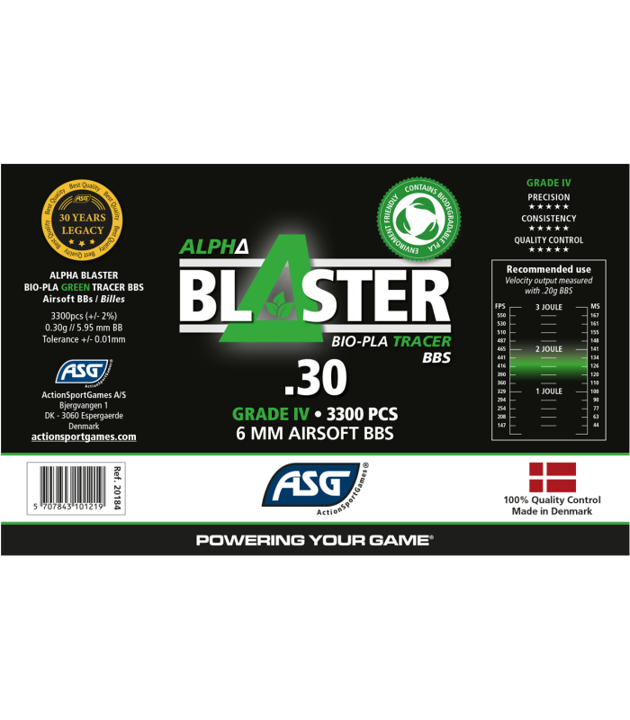 ΜΠΙΛΙΕΣ SOFT ASG Alpha Blaster Bio Tracer GRN, 0.30gr/3300bbs