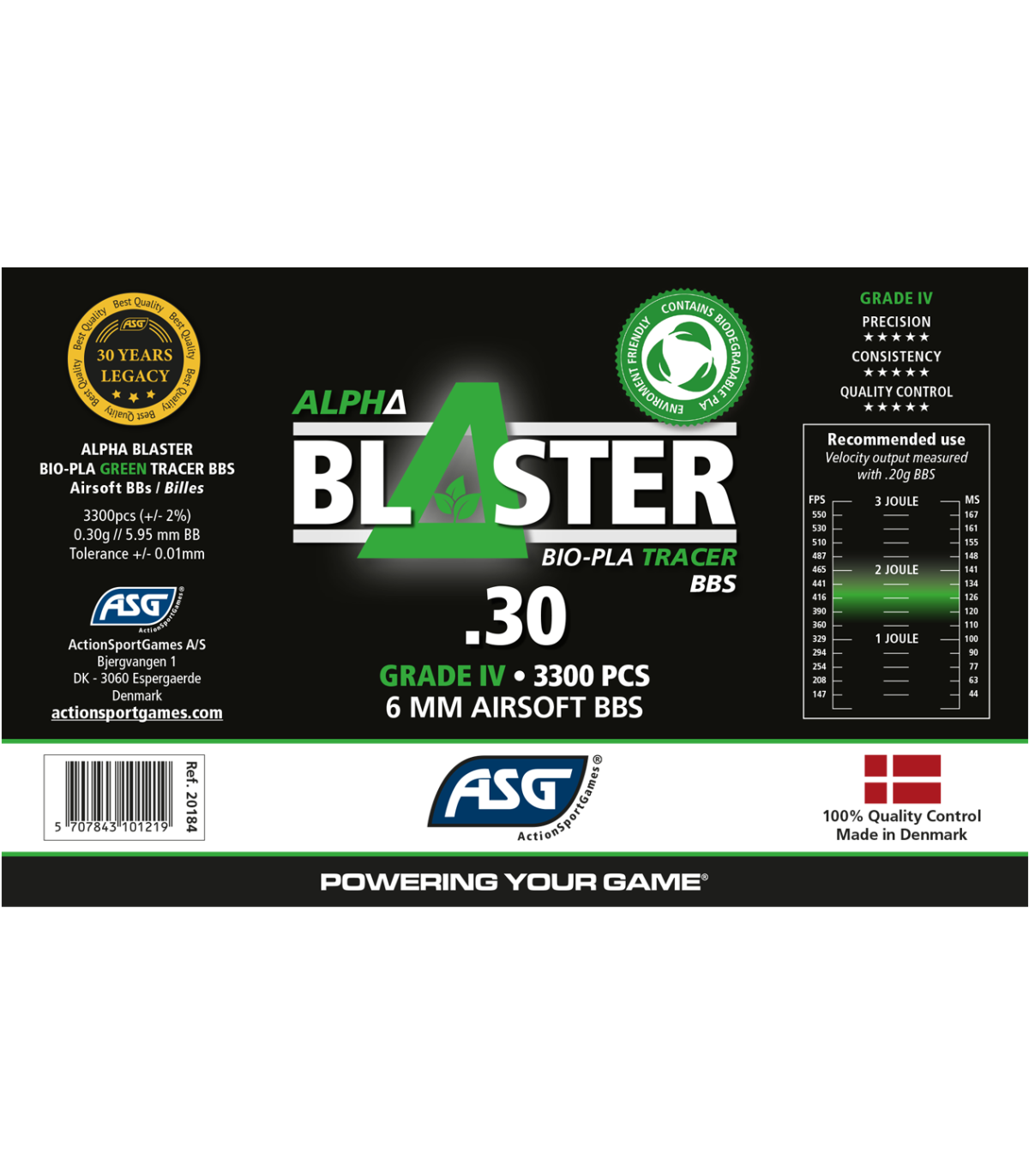 ΜΠΙΛΙΕΣ SOFT ASG Alpha Blaster Bio Tracer GRN, 0.30gr/3300bbs