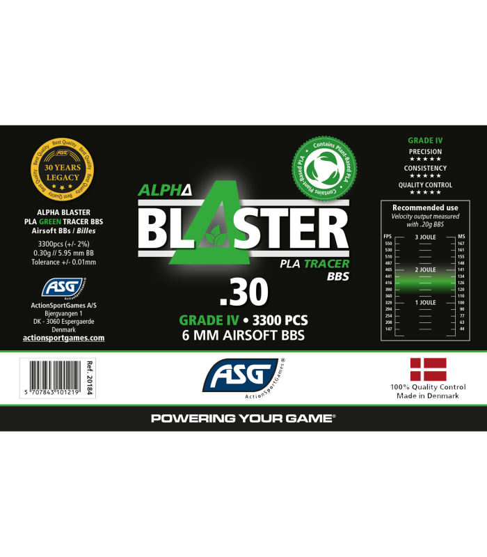 ΜΠΙΛΙΕΣ SOFT ASG Alpha Blaster Bio Tracer GRN, 0.30gr/3300bbs