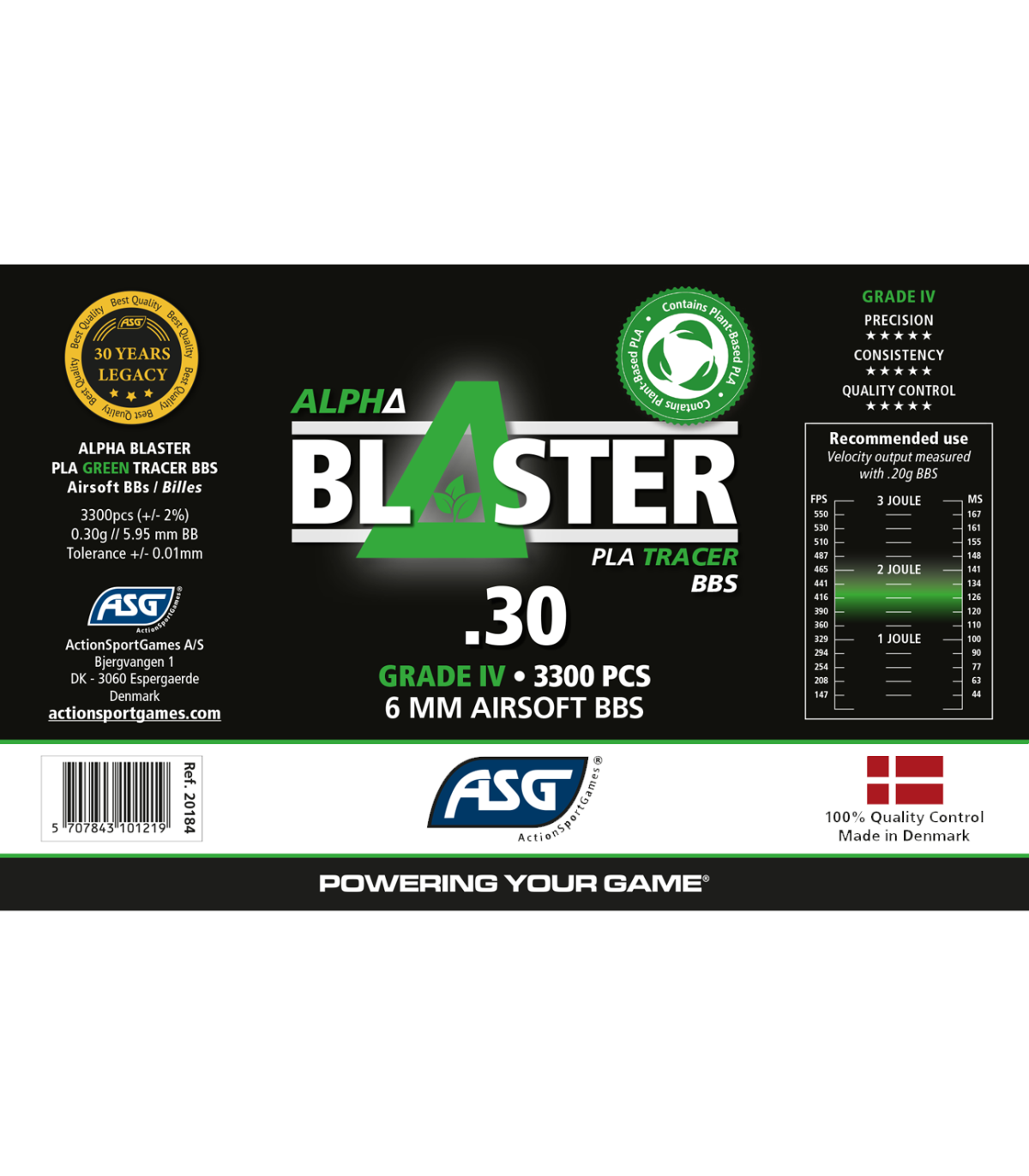 ΜΠΙΛΙΕΣ SOFT ASG Alpha Blaster Bio Tracer GRN, 0.30gr/3300bbs