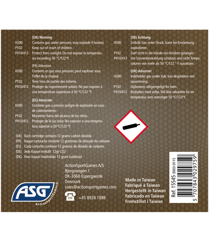 ΑΜΠΟΥΛΑ CO2, 12gr, ASG, Συσκευασία 5Τεμ.
