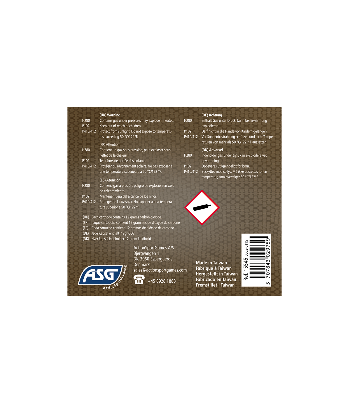 ΑΜΠΟΥΛΑ CO2, 12gr, ASG, Συσκευασία 5Τεμ.
