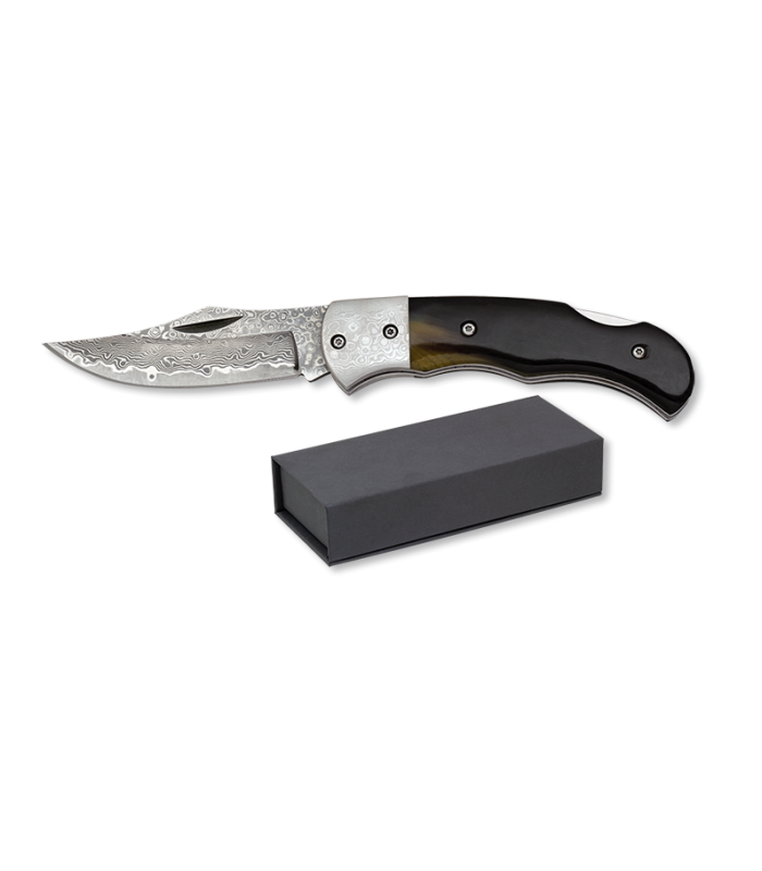 ΣΟΥΓΙΑΣ Albainox Damascus pocket knife. Bull horn, 7.7cm, 25166