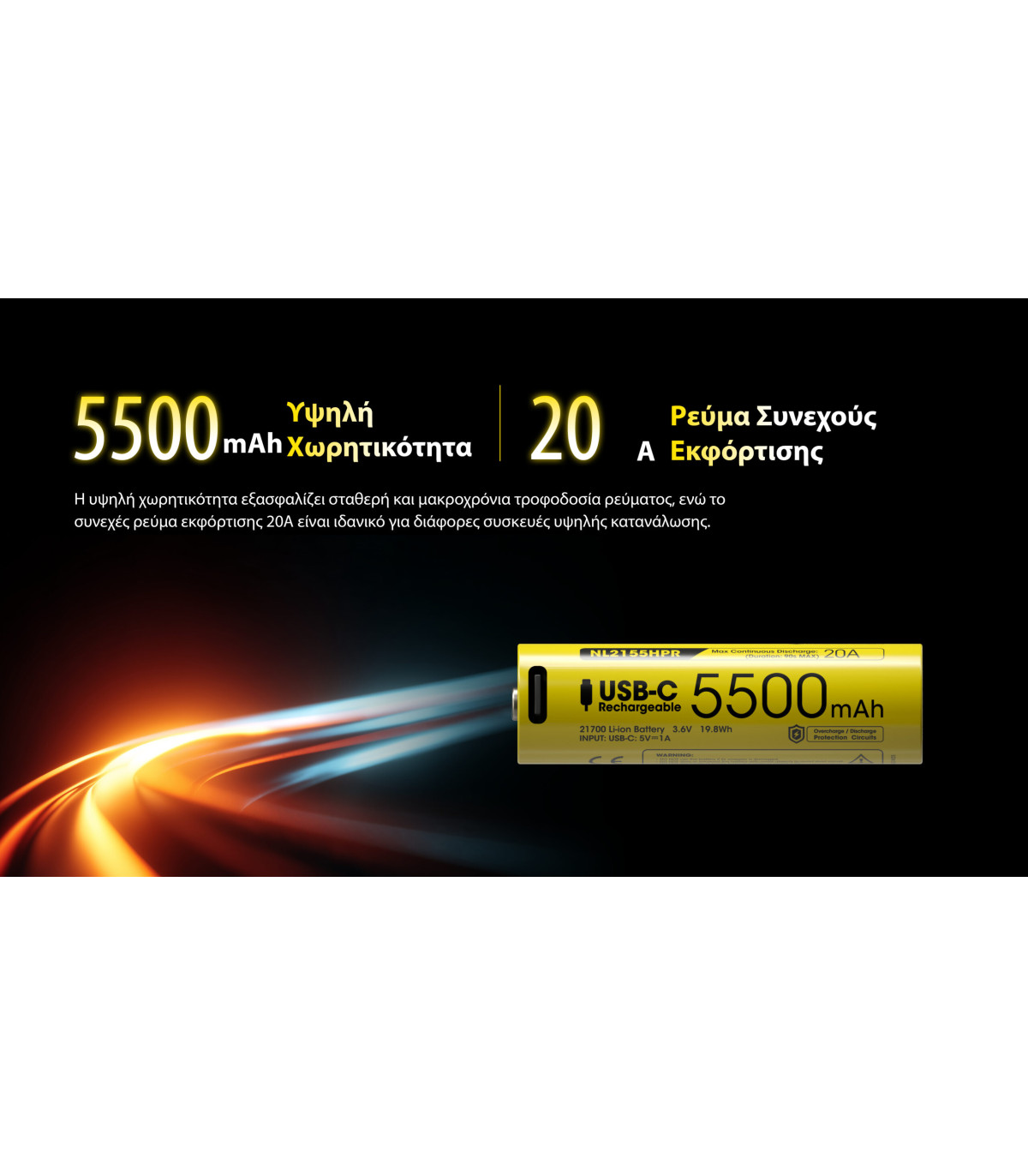 ΜΠΑΤΑΡΙΑ NITECORE 21700 / 5500mAh (τιμή τεμαχίου), NL2155HPR