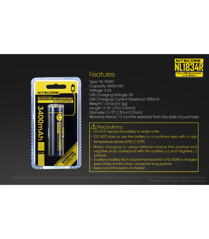 ΜΠΑΤΑΡΙΑ NITECORE 18650 / 3400mAh / USB-C (τιμή τεμαχίου)