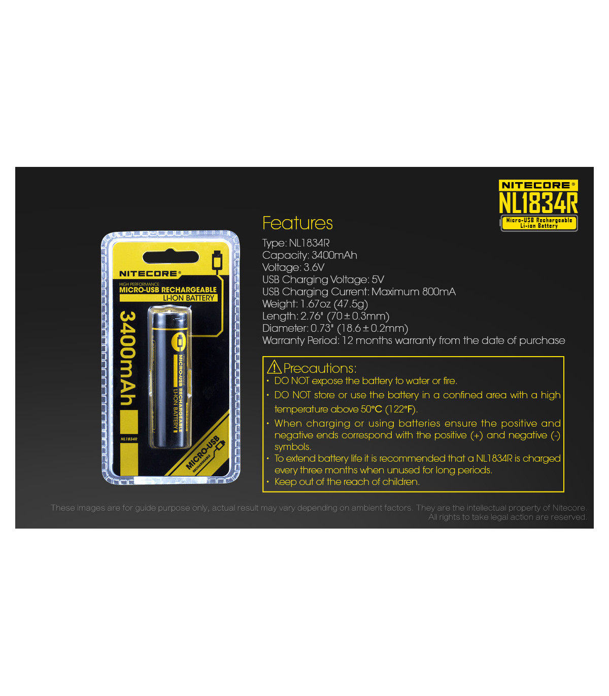 ΜΠΑΤΑΡΙΑ NITECORE 18650 / 3400mAh / USB-C (τιμή τεμαχίου)