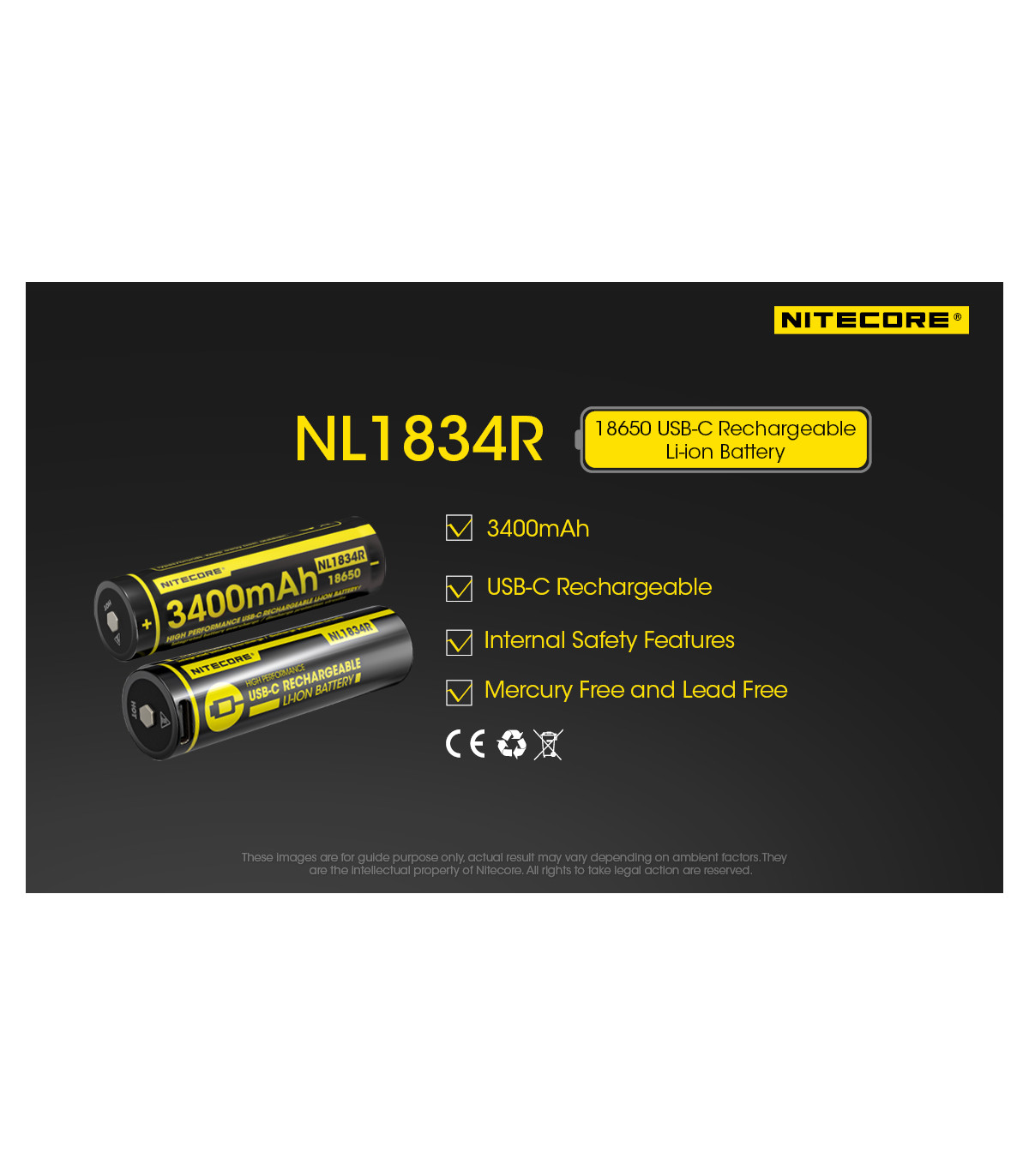 ΜΠΑΤΑΡΙΑ NITECORE 18650 / 3400mAh / USB-C (τιμή τεμαχίου)