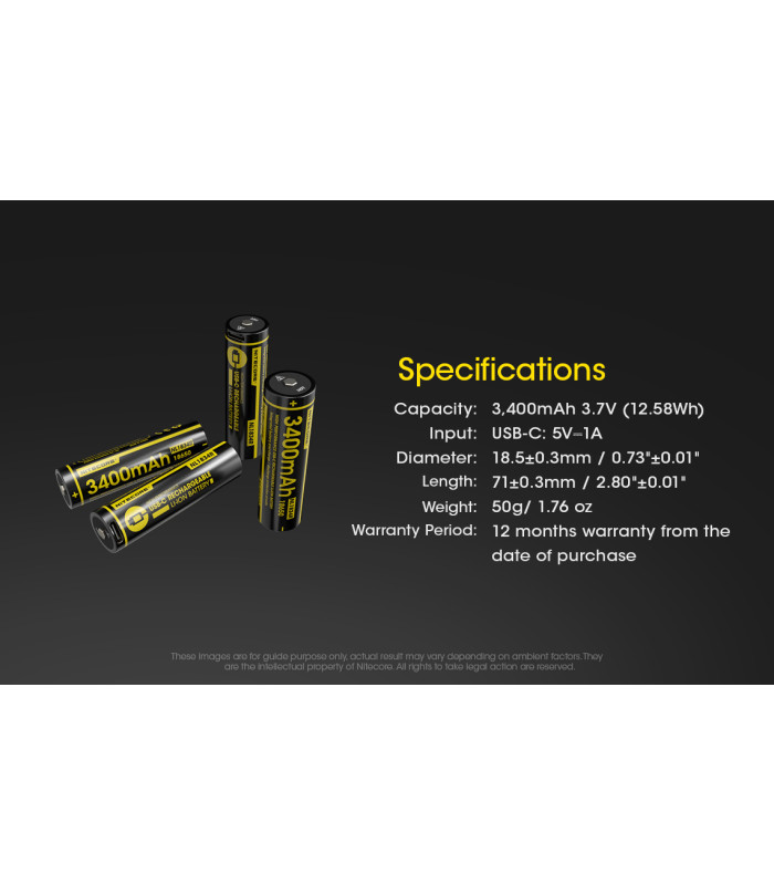 ΜΠΑΤΑΡΙΑ NITECORE 18650 / 3400mAh / USB-C (τιμή τεμαχίου)