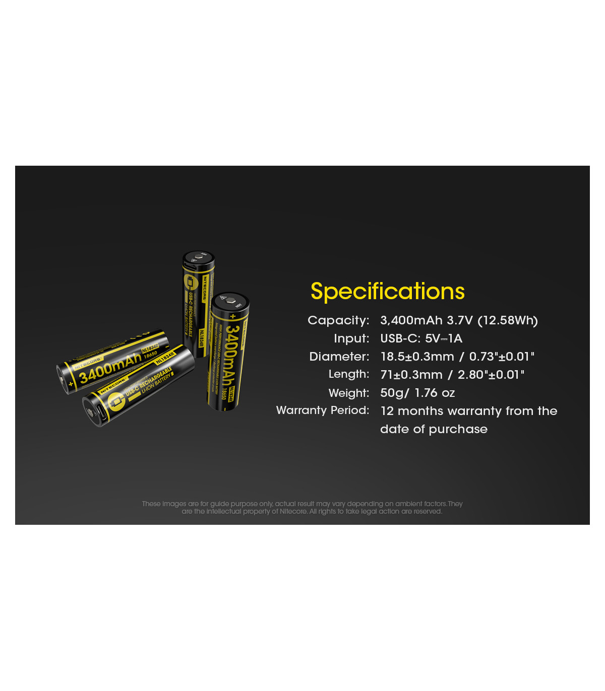 ΜΠΑΤΑΡΙΑ NITECORE 18650 / 3400mAh / USB-C (τιμή τεμαχίου)