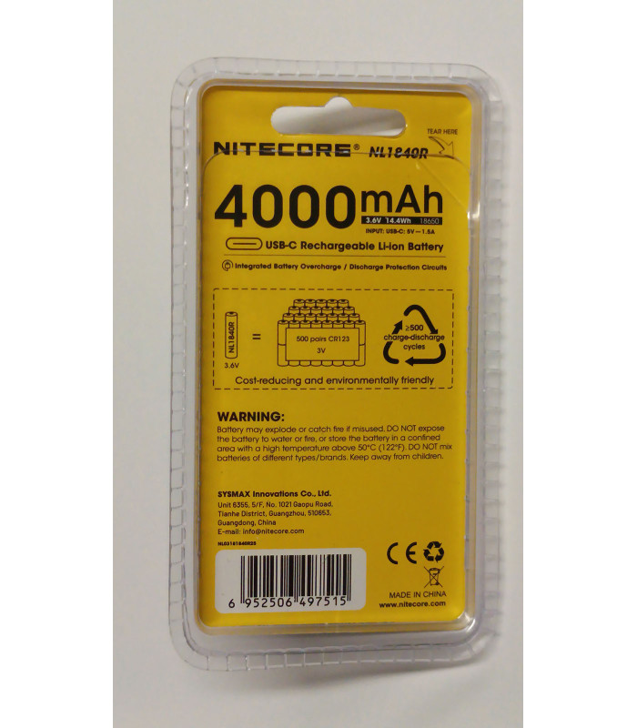 Μπαταρία Nitecore NL1840R - 18650/4000mAh Επαναφορτιζόμενη USB-C | Sabotage Oddal