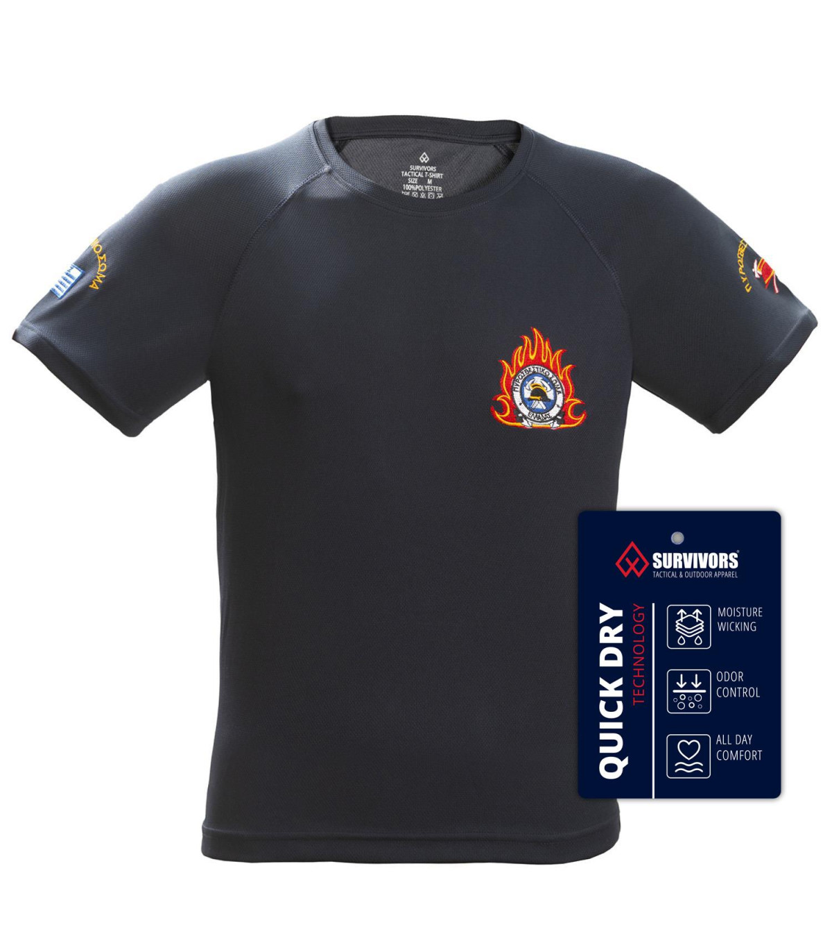 Μπλουζάκι T-shirt Quick Dry Survivors με κέντημα Φλόγα Πυροσβεστικής