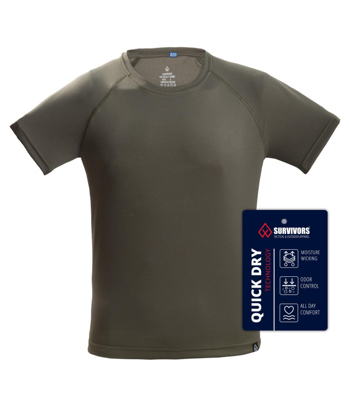 Survivors Quick Dry Moisture-Wicking T-Shirt Olive (S-XXL) | Sabotage Oddal