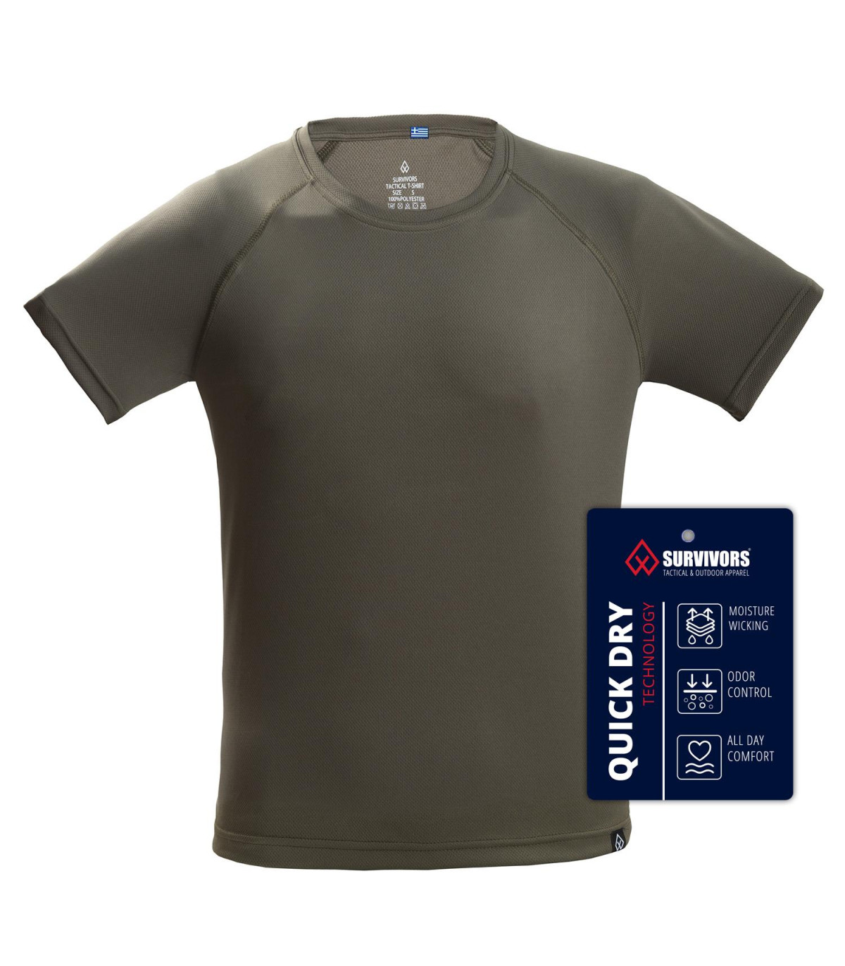 Survivors Quick Dry Moisture-Wicking T-Shirt Olive (S-XXL) | Sabotage Oddal
