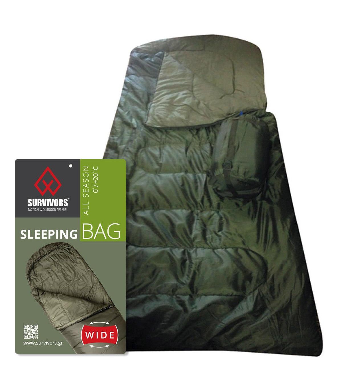 Υπνόσακος All Season φαρδύς 0/+20 °C ( 200gr ) Survivors Λαδί