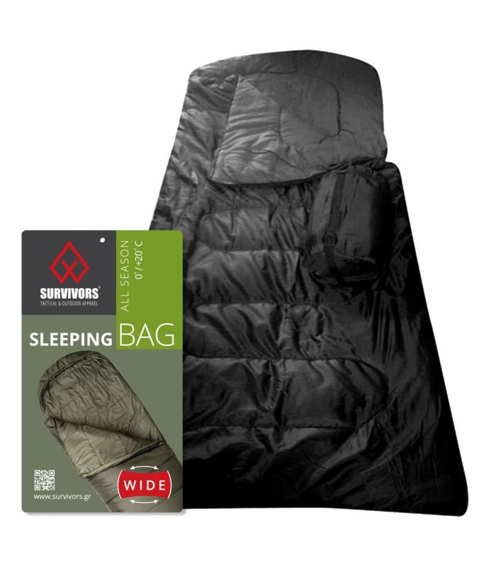 Υπνόσακος All Season φαρδύς 0/+20 °C ( 200gr ) Survivors Μαύρο