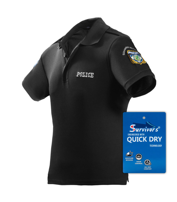 Μπλουζάκι Polo Quick Dry με κέντημα Survivors μονόχρωμο Αστυνομίας (Μαύρο)